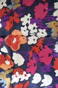 Long Silk Multi Colour Flower and Navy Blue Background Scarf